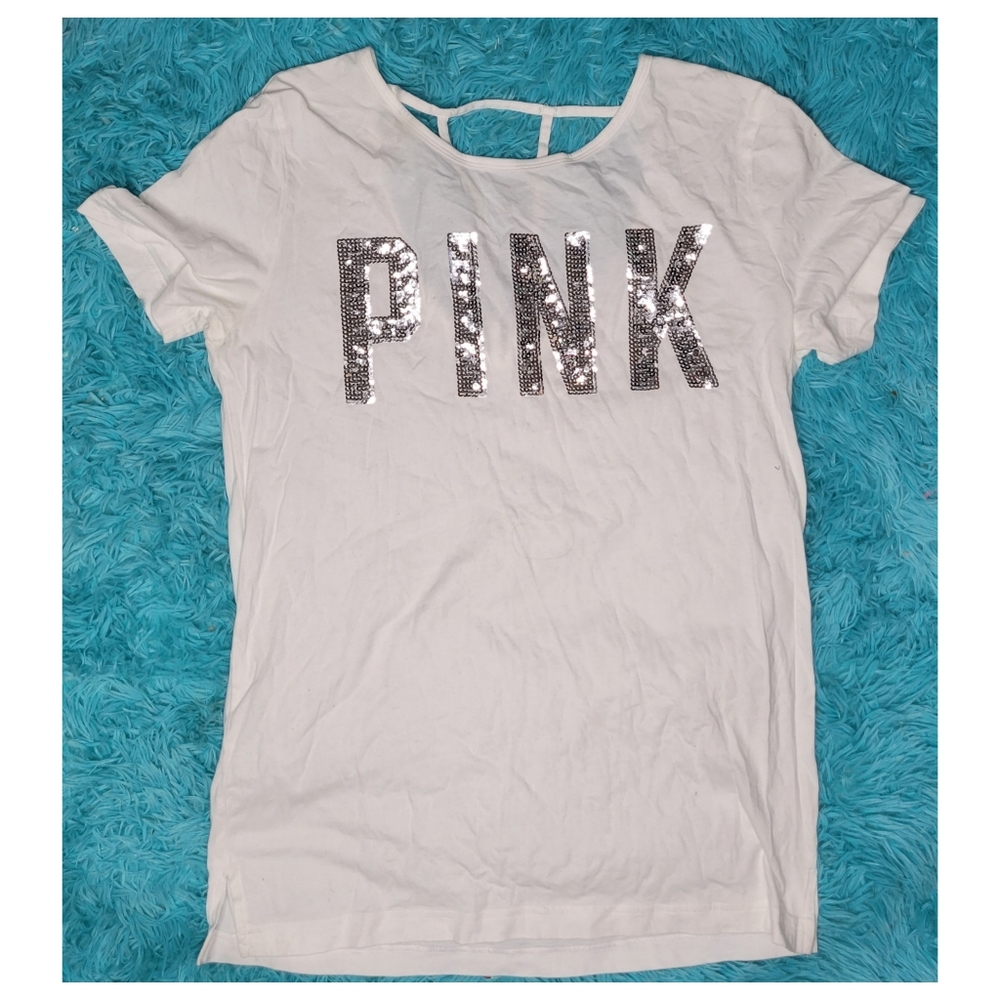 Victoria Secret VS PINK White Short Sleeve Open back Shirt Top